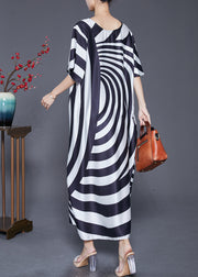 Modern Zebra Pattern Draping Silk Long Dress Summer