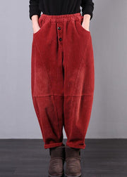 Modern Red Women Pants Oversize Fall Corduroy Pockets Cotton Casual Pants - bagstylebliss