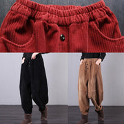 Modern Red Women Pants Oversize Fall Corduroy Pockets Cotton Casual Pants - bagstylebliss