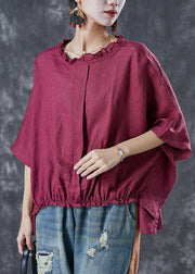 Mulberry Loose Linen Shirt Top Ruffled Batwing Sleeve