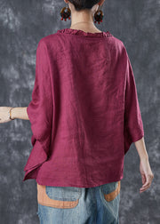 Mulberry Loose Linen Shirt Top Ruffled Batwing Sleeve