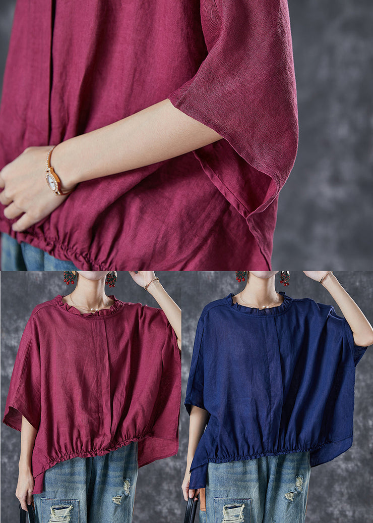 Mulberry Loose Linen Shirt Top Ruffled Batwing Sleeve