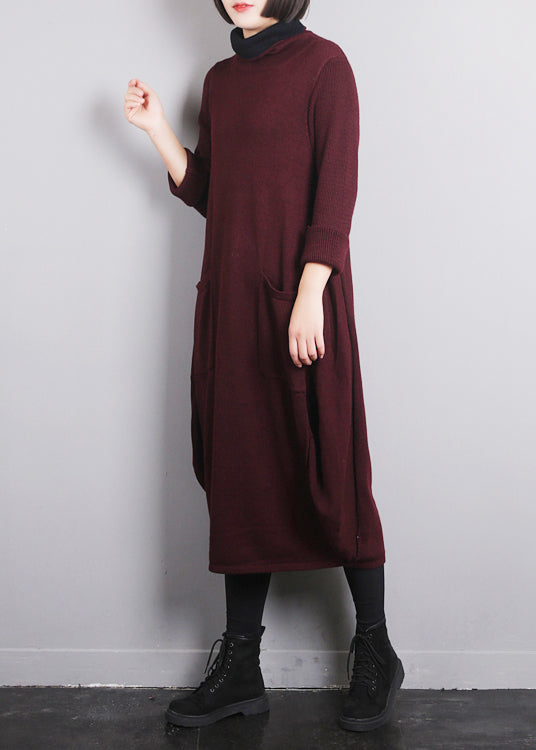 Mulberry O-Neck Knit Cotton Thread Sweater Dress Fall