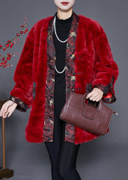 Mulberry Patchwork Faux Fur Coat Chinese Button Winter