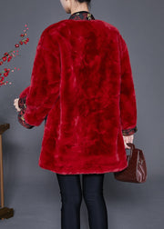 Mulberry Patchwork Faux Fur Coat Chinese Button Winter