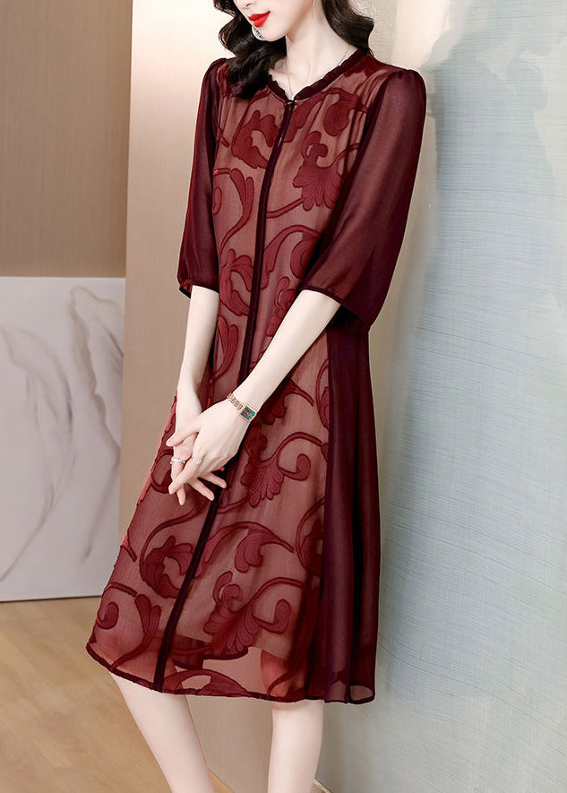 Mulberry Patchwork Silk Long Dresses Half Sleeve