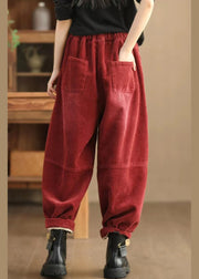 Mulberry Patchwork Warm Fleece Corduroy Crop Pants Oversized Winter