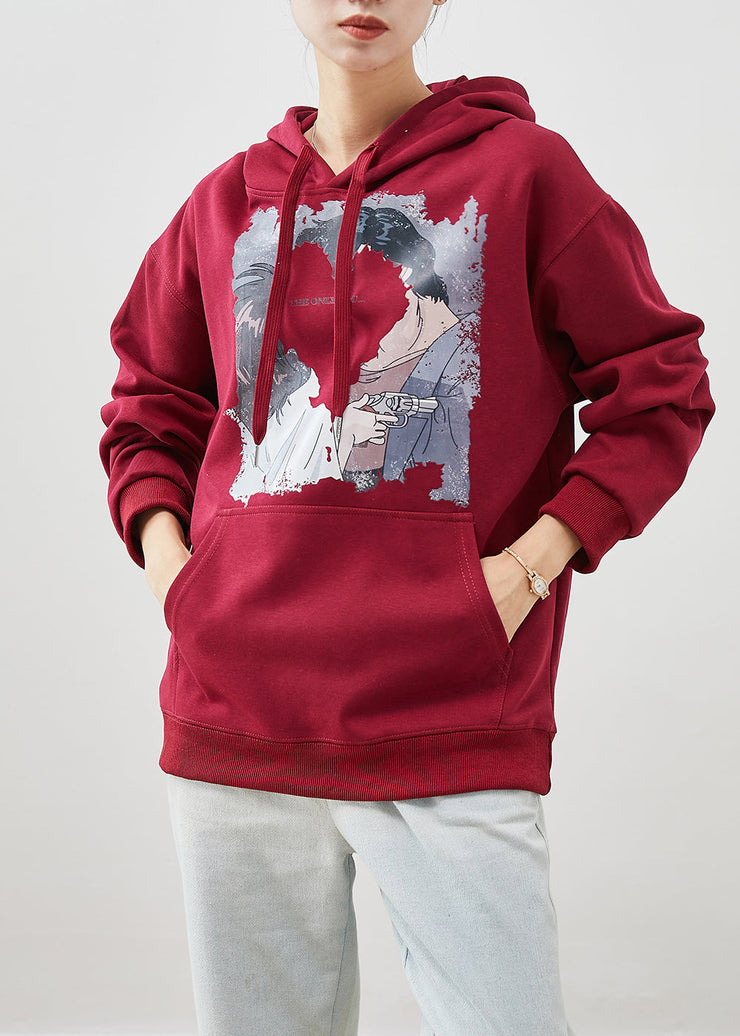 Mulberry Print Cotton Sweatshirt Hooded Pockets Fall