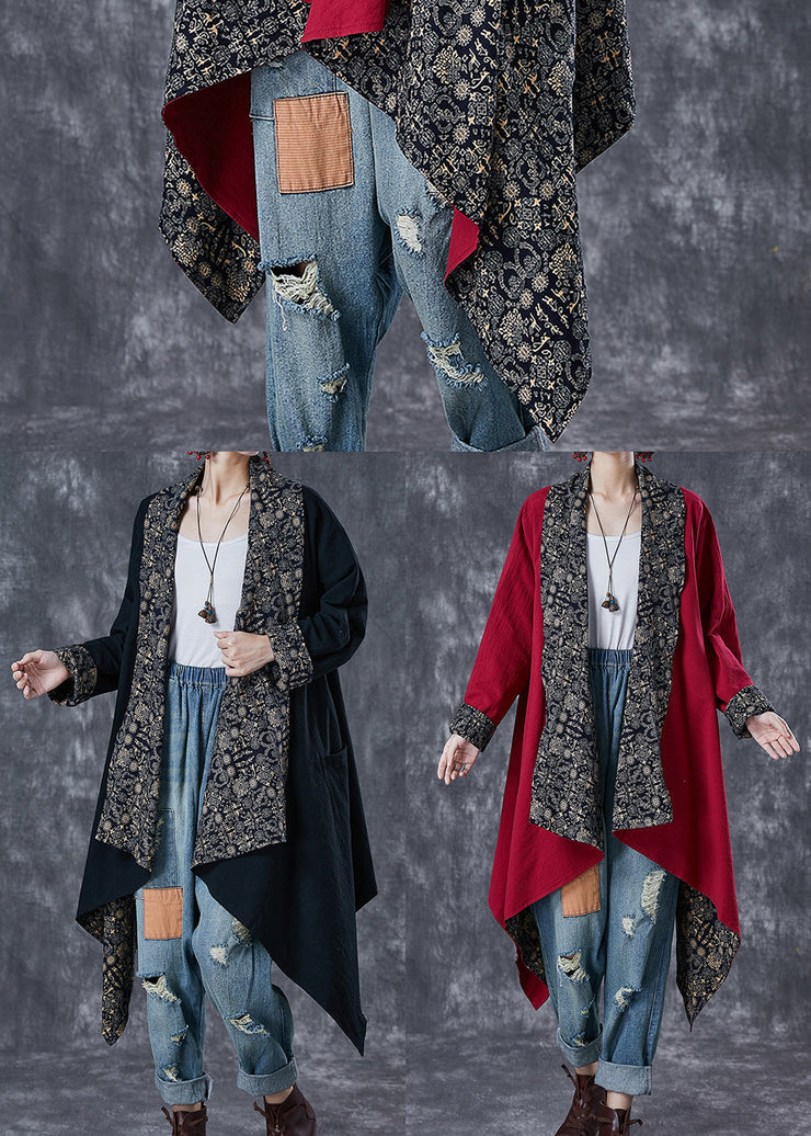 Mulberry Print Cotton Trench Asymmetrical Wear On Both Sides Fall