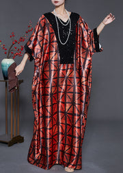 Mulberry Print Silk Robe Dresses Sequins Batwing Sleeve