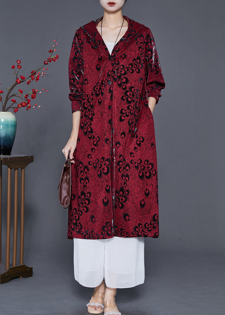 Mulberry Print Spandex Trench Coats Oversized Spring