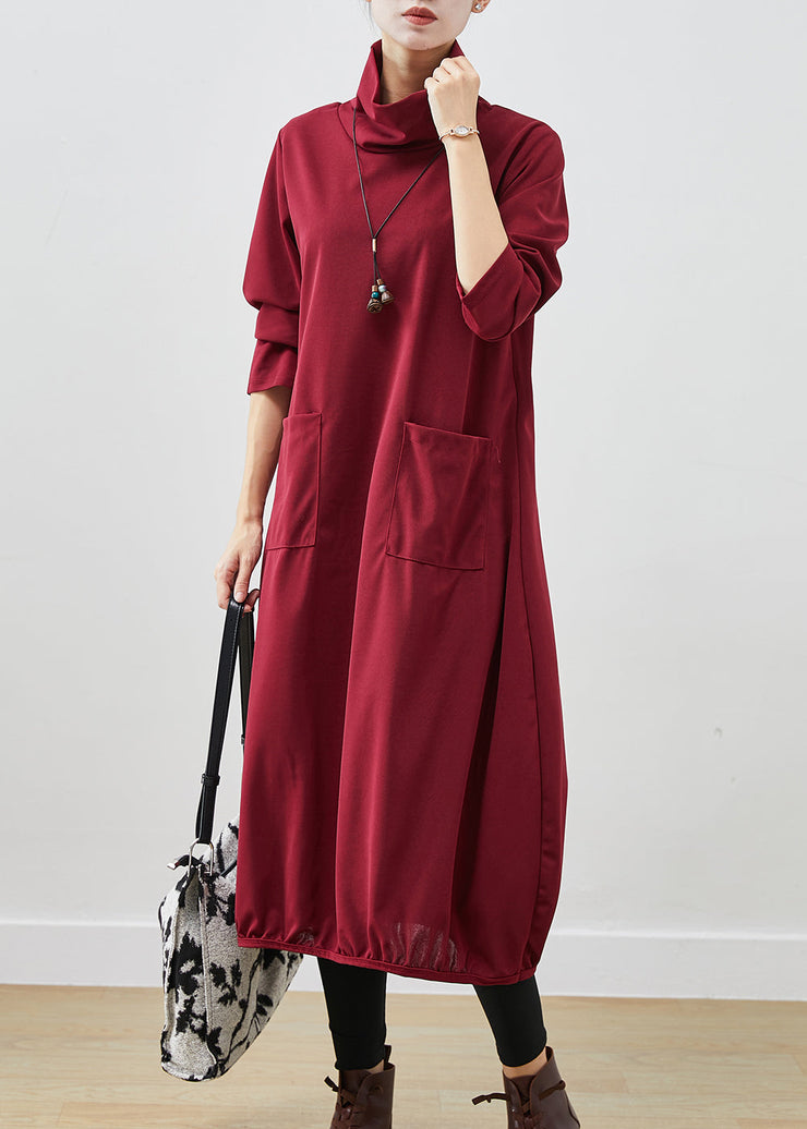 Mulberry Warm Fleece Maxi Dresses Turtle Neck Pockets Fall