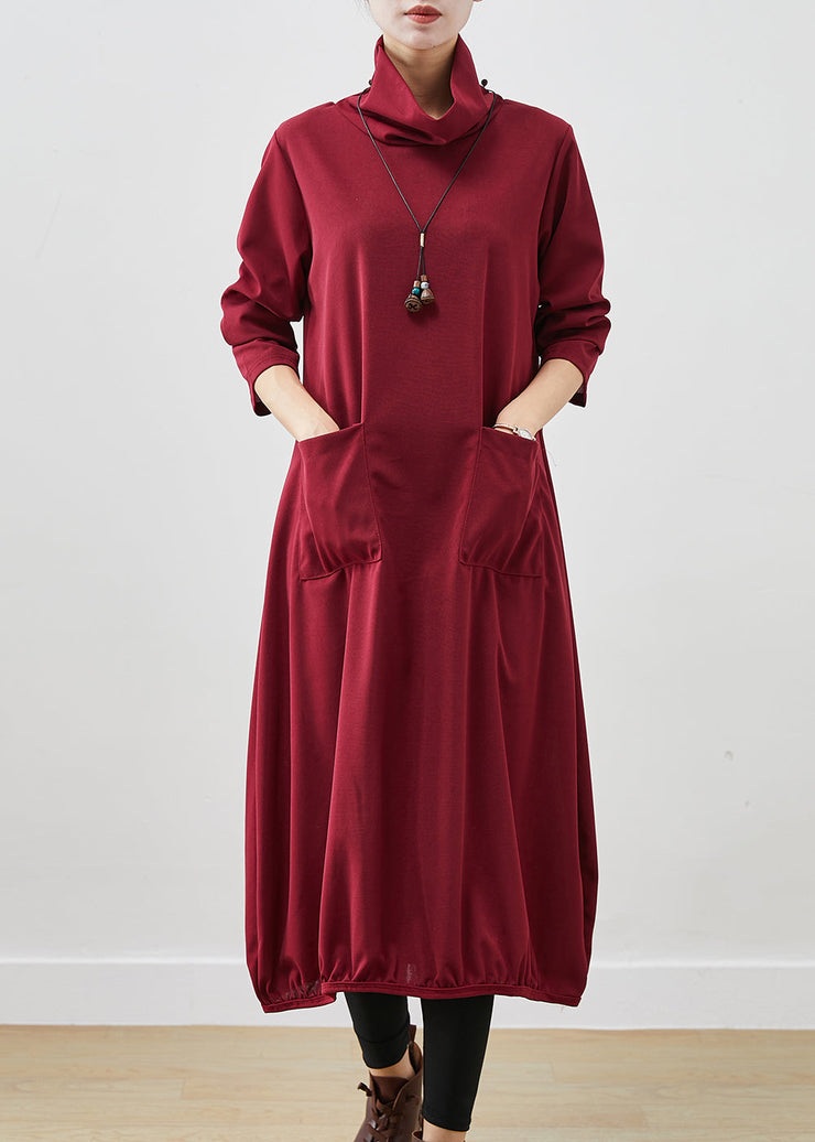 Mulberry Warm Fleece Maxi Dresses Turtle Neck Pockets Fall