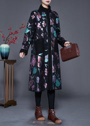 Multicolor Print Fleece Wool Lined Coats Stand Collar Winter