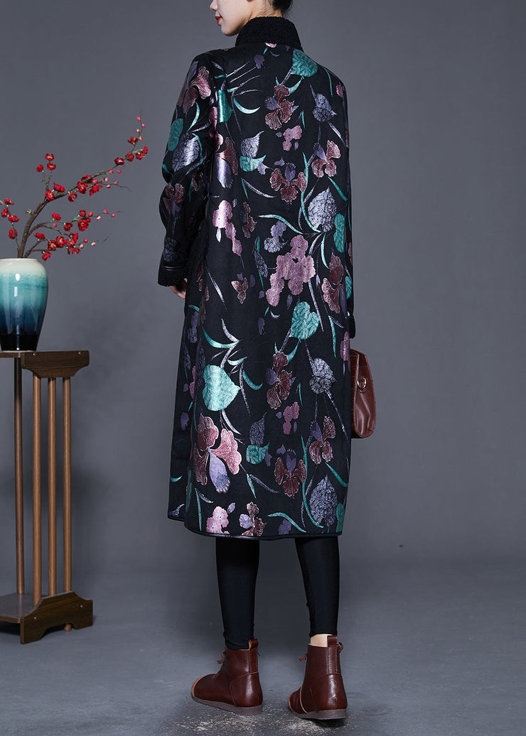 Multicolor Print Fleece Wool Lined Coats Stand Collar Winter