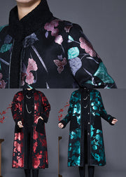 Multicolor Print Fleece Wool Lined Coats Stand Collar Winter