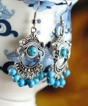 National Style Fine Turquoise Silver Drop Earrings