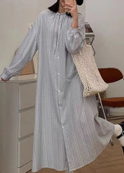 Natural Apricot Peter Pan Collar Striped Button Maxi Shirts Dress Spring