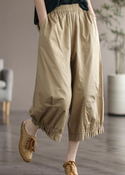 Natural Apricot Pockets Wrinkled Patchwork Cotton Crop Pants Summer