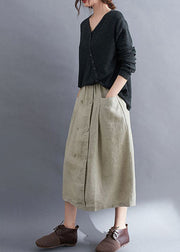 Natural Apricot Wrinkled Pockets Patchwork Linen Skirts Summer