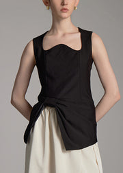 Natural Black Asymmetrical Cinched Tops Summer