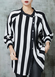 Natural Black Asymmetrical Striped Chiffon Top Spring