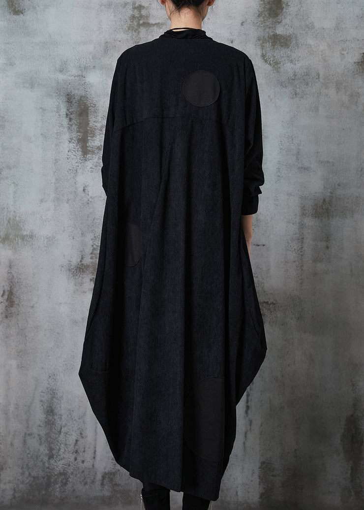 Natural Black Asymmetrical Zippered Cotton Coats Spring