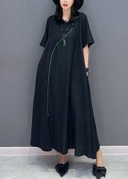 Natural Black O-Neck Patchwork Long Dresses Short Sleeve