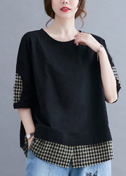 Natural Black Oversized Patchwork Plaid Cotton Tank Summer