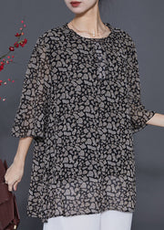 Natural Black Oversized Print Chiffon Top Flare Sleeve