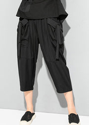 Natural Black Pockets Patchwork Crop Pants Summer