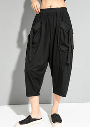 Natural Black Pockets Patchwork Crop Pants Summer