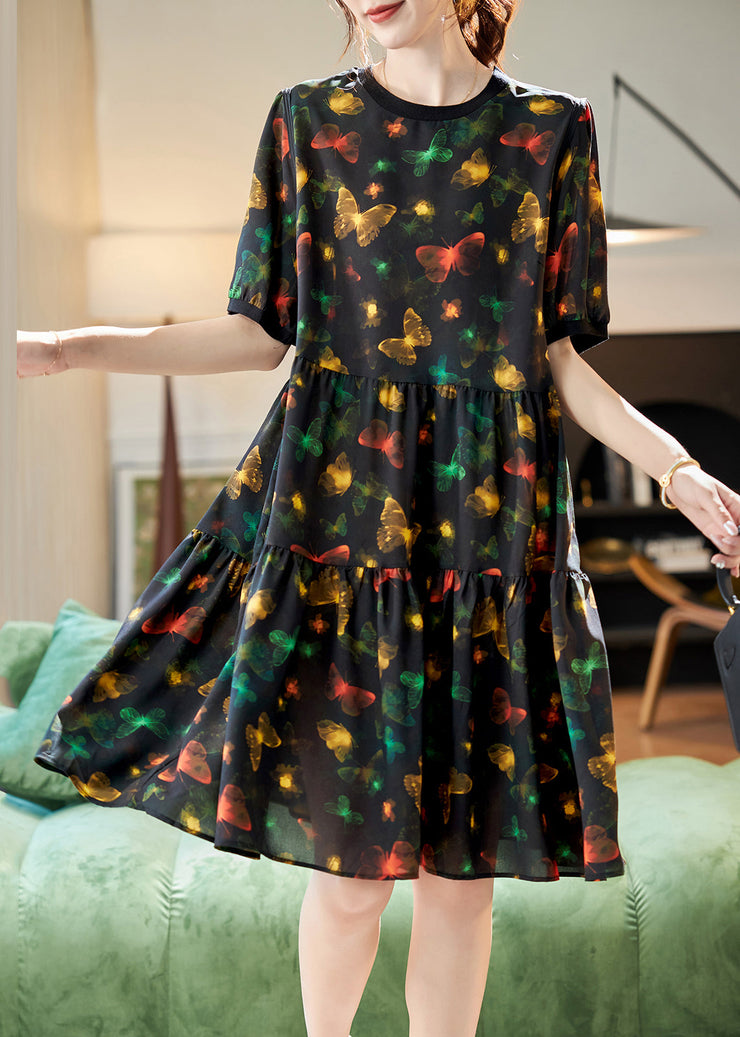 Natural Black Print Patchwork Chiffon Long Dresses Summer