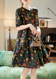 Natural Black Print Patchwork Chiffon Long Dresses Summer