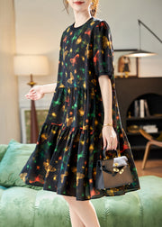 Natural Black Print Patchwork Chiffon Long Dresses Summer