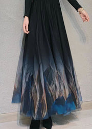 Natural Black Wrinkled Print High Waist Tulle Skirt Spring