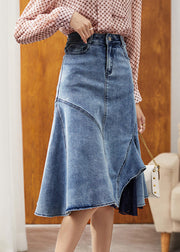 Natural Blue Asymmetrical Patchwork High Waist Denim Skirts Summer