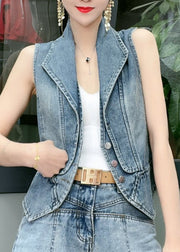 Natural Blue Peter Pan Collar Patchwork Denim Vest Sleeveless