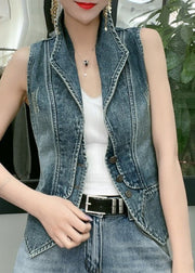 Natural Blue Peter Pan Collar Patchwork Denim Vest Sleeveless