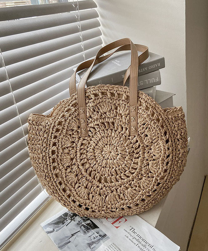 Natural Brown Hollow Out Straw Woven Satchel Bag Handbag