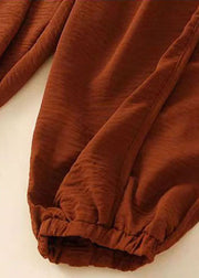 Natural Caramel Pockets Patchwork Cotton Lantern Pants Summer