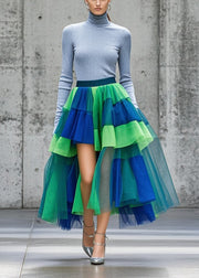 Natural Colorblock Asymmetrical Patchwork Tulle Skirt Summer