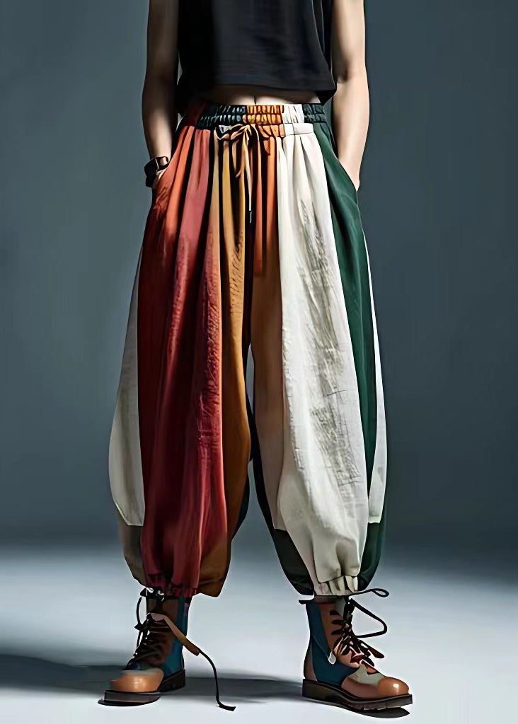 Natural Colorblock Tie Waist Pockets Lante Pants Summer