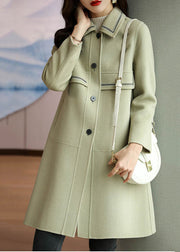 Natural Grass Green Peter Pan Collar Patchwork Woolen Jackets Fall