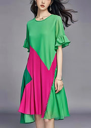 Natural Green Asymmetrical Patchwork Chiffon Party Dress Summer