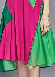 Natural Green Asymmetrical Patchwork Chiffon Party Dress Summer