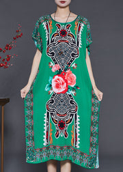 Natural Green Oversized Print Chiffon Maxi Dresses Summer