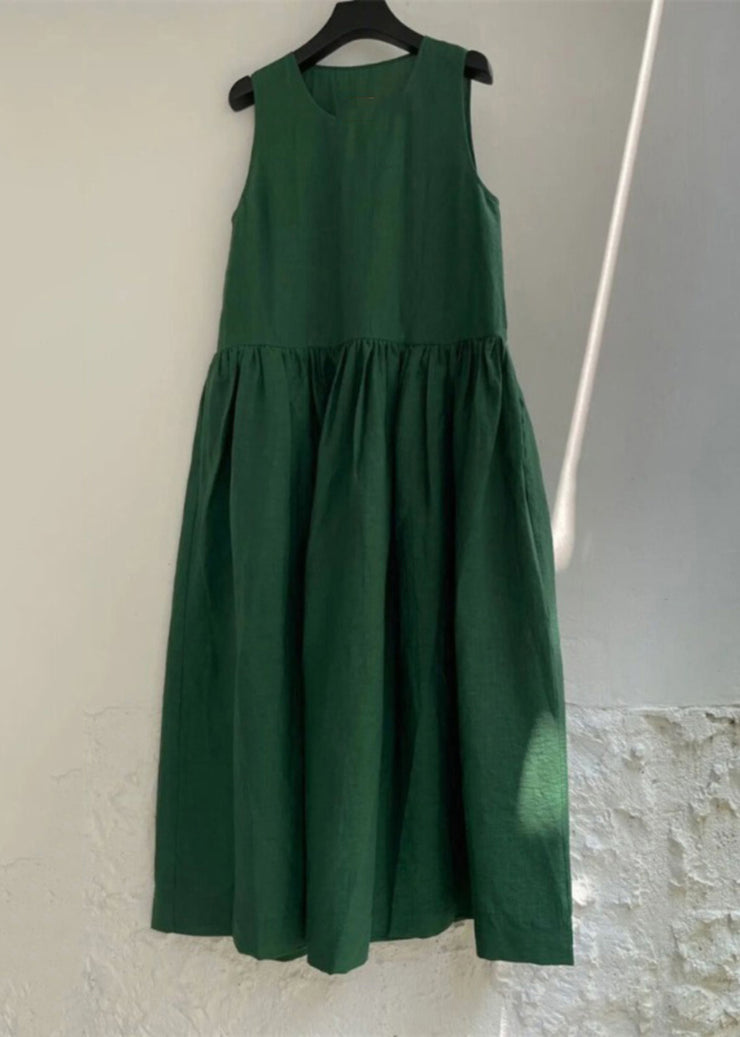 Natural Green Patchwork Solid Maxi Dress Summer