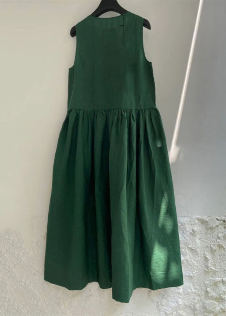 Natural Green Patchwork Solid Maxi Dress Summer