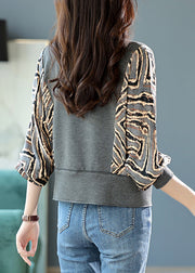 Natural Grey Leopard Patchwork V Neck Print Coat Fall